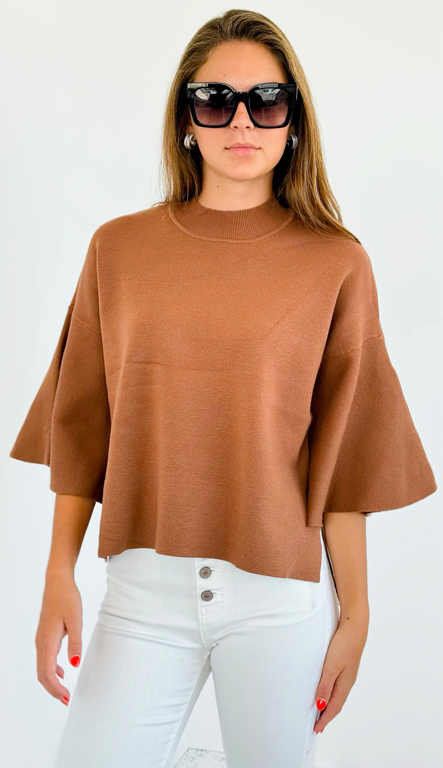 Bell Sleeve Sweater - Deep Camel-140 Sweaters-Zenana-Coastal Bloom Boutique, find the trendiest versions of the popular styles and looks Located in Indialantic, FL