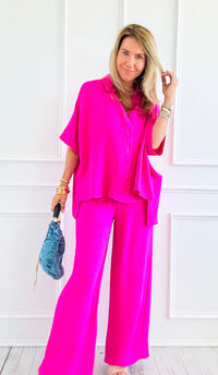 Desert Sunset Draped Set - Hot Pink-210 Loungewear/Sets-ODDI-Coastal Bloom Boutique, find the trendiest versions of the popular styles and looks Located in Indialantic, FL
