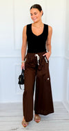 Pocket Glam Italian Flare Leg Pant- Brown-100 Pants-TATTOO Z-Coastal Bloom Boutique, find the trendiest versions of the popular styles and looks Located in Indialantic, FL