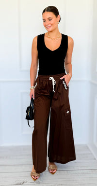 Pocket Glam Italian Flare Leg Pant- Brown-100 Pants-TATTOO Z-Coastal Bloom Boutique, find the trendiest versions of the popular styles and looks Located in Indialantic, FL