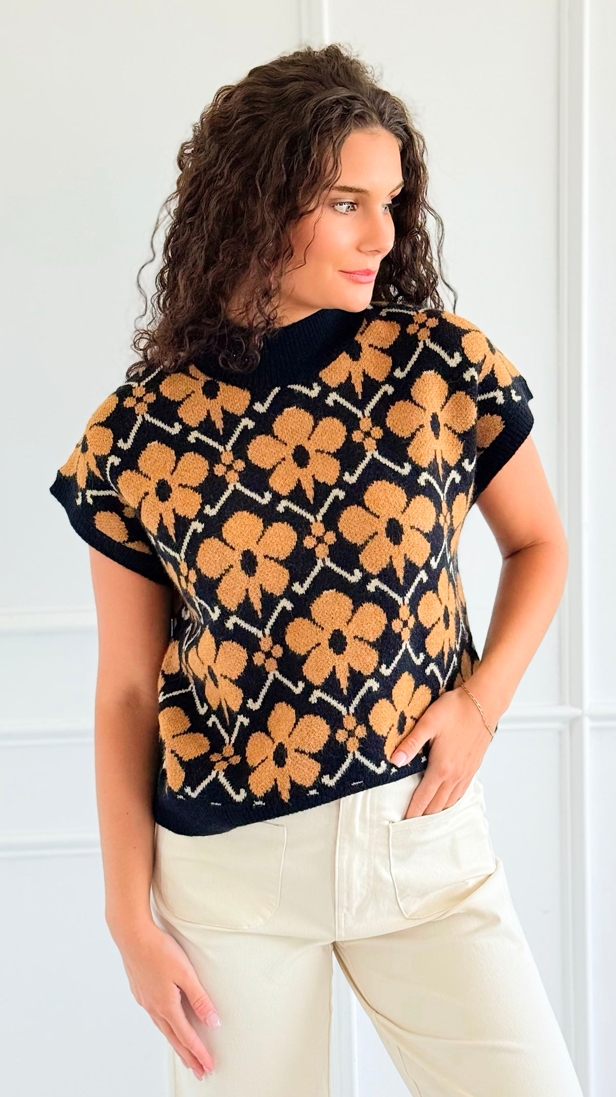 Flora Drama Knit Pullover-110 short Sleeve Top-ENTRO-Coastal Bloom Boutique, find the trendiest versions of the popular styles and looks Located in Indialantic, FL