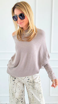 Asymmetrical Cowl Neck Italian Sweater-Taupe-140 Sweaters-J.D. PRONTO MODA-Coastal Bloom Boutique, find the trendiest versions of the popular styles and looks Located in Indialantic, FL