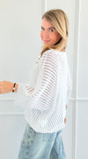 Capri Italian Knit Top- White-140 Sweaters-Italianissimo-Coastal Bloom Boutique, find the trendiest versions of the popular styles and looks Located in Indialantic, FL