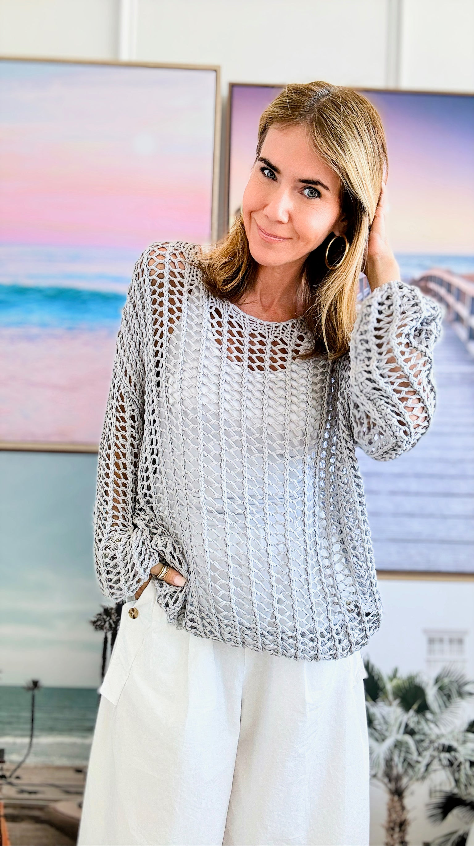 Coverup Crochet Oversized Sweater-Silver-140 Sweaters-Miracle-Coastal Bloom Boutique, find the trendiest versions of the popular styles and looks Located in Indialantic, FL