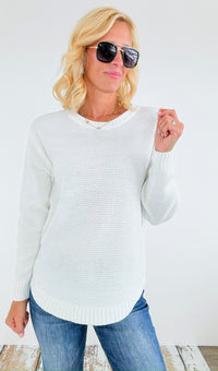 Round Neck Basic Sweater - Ivory-140 Sweaters-Zenana-Coastal Bloom Boutique, find the trendiest versions of the popular styles and looks Located in Indialantic, FL