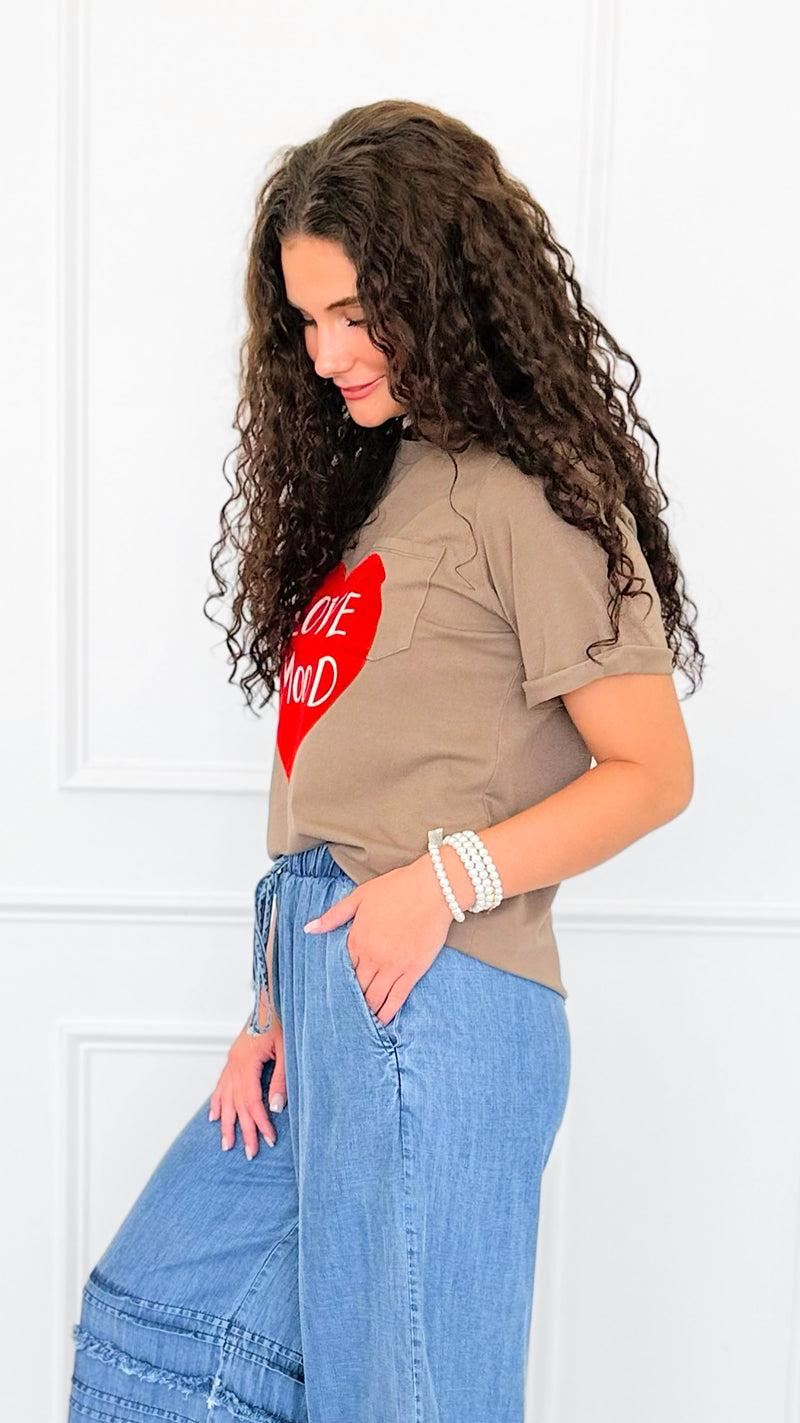 Love Mood Italian Graphic tee- Camel-110 short Sleeve Top-V SKY-Coastal Bloom Boutique, find the trendiest versions of the popular styles and looks Located in Indialantic, FL
