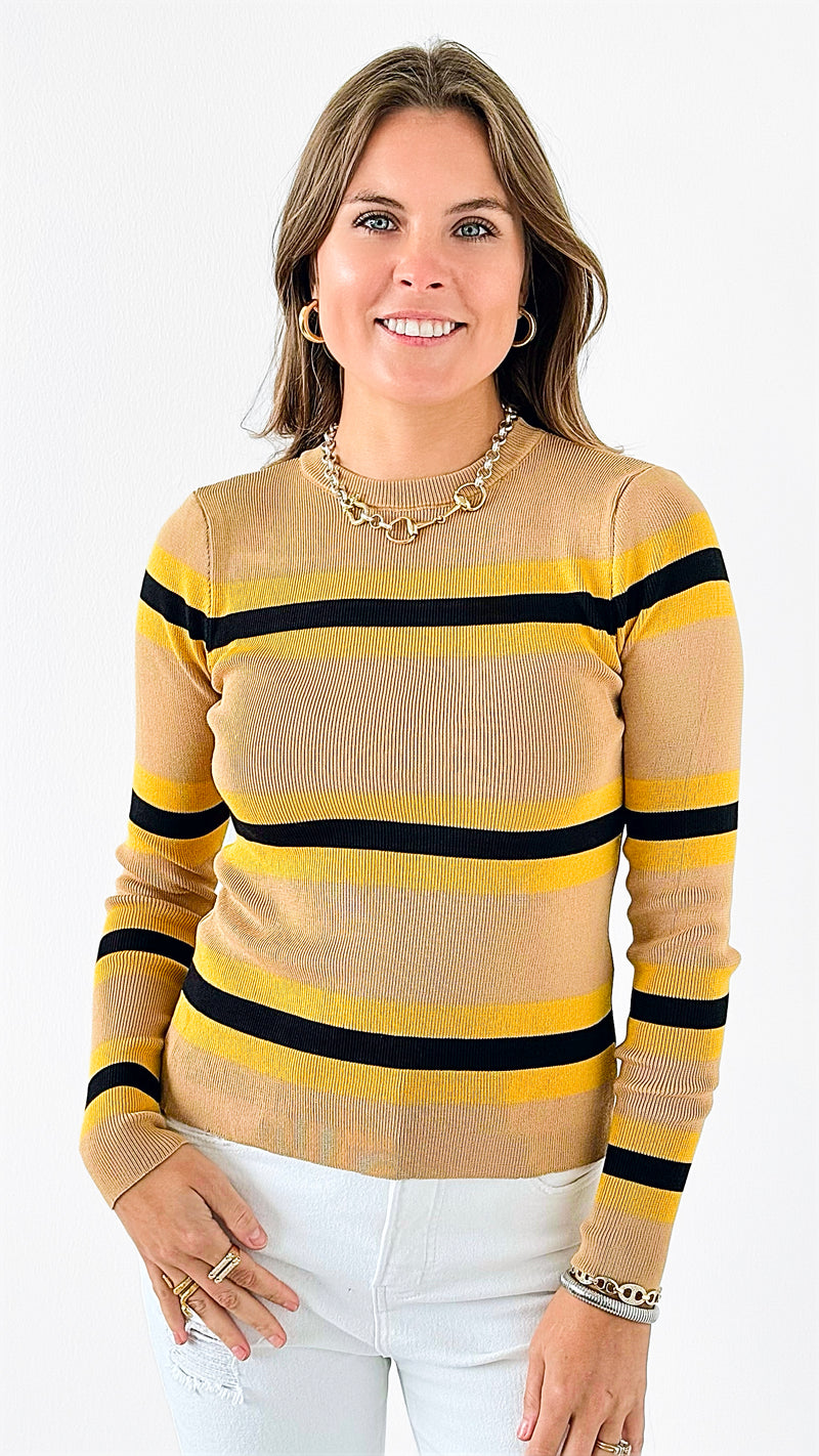 Striped Ribbed Sweatshirt-140 Sweaters-Itoo-Coastal Bloom Boutique, find the trendiest versions of the popular styles and looks Located in Indialantic, FL