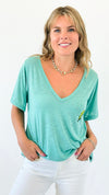 Electric Spark V-Neck Top-110 Short Sleeve Tops-POL-Coastal Bloom Boutique, find the trendiest versions of the popular styles and looks Located in Indialantic, FL
