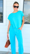 Elevated Relaxed Wide-Leg Pant Set- Turquoise-210 Loungewear/Sets-Rae Mode-Coastal Bloom Boutique, find the trendiest versions of the popular styles and looks Located in Indialantic, FL