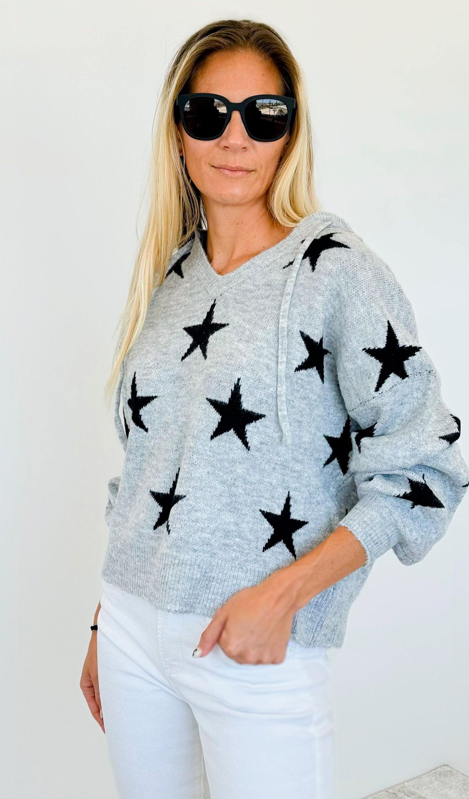 Star Printed Hoodie Sweater-140 Sweaters-Miracle-Coastal Bloom Boutique, find the trendiest versions of the popular styles and looks Located in Indialantic, FL