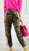 Run Wild Stripe Detail Pants - Olive Camo-170 Bottoms-POL-Coastal Bloom Boutique, find the trendiest versions of the popular styles and looks Located in Indialantic, FL
