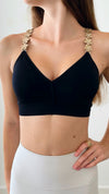 One Size Black with Vegan Gold Flowers Plunge Bra-220 Intimates-Strap-its-Coastal Bloom Boutique, find the trendiest versions of the popular styles and looks Located in Indialantic, FL