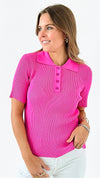 Effortless Button-Up Knit Tee - Hot Pink-110 Short Sleeve Tops-Jodifl-Coastal Bloom Boutique, find the trendiest versions of the popular styles and looks Located in Indialantic, FL