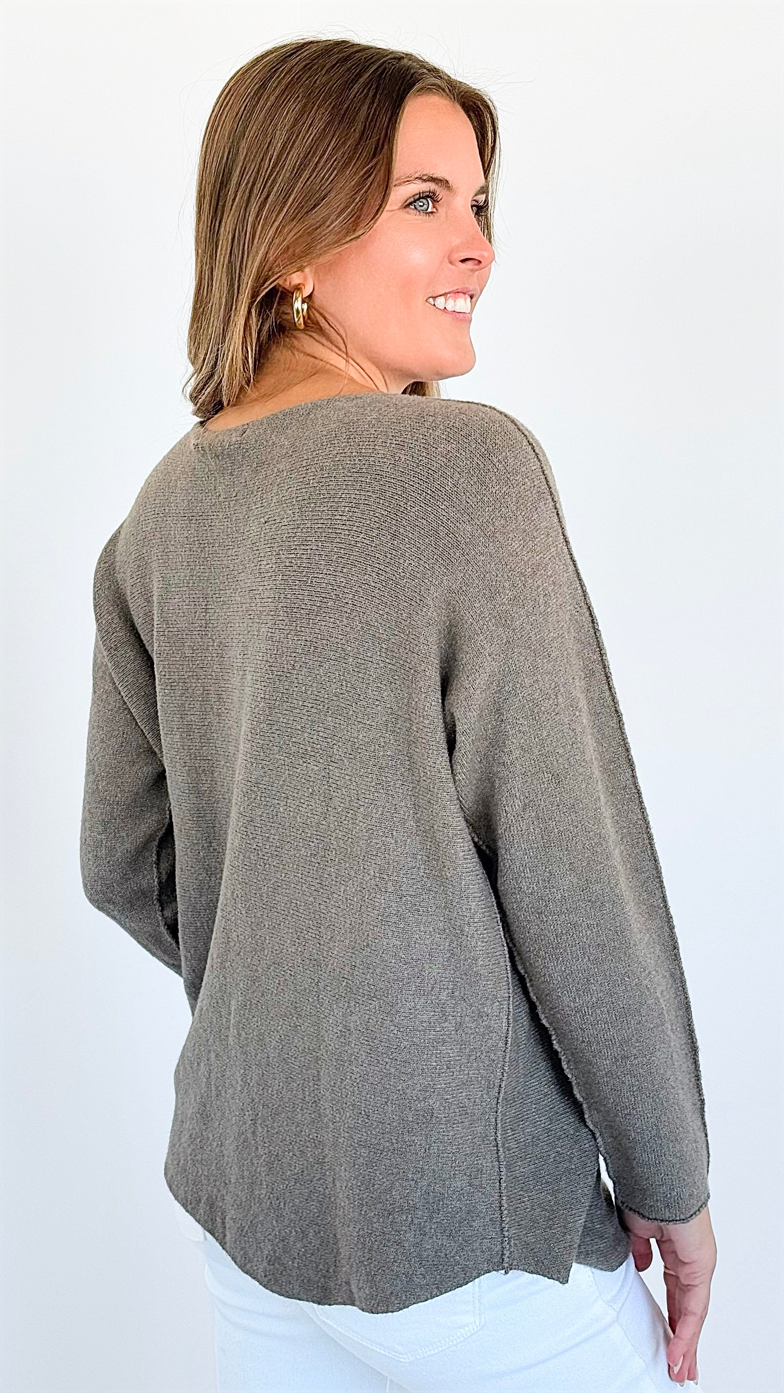 Soho Italian Boatneck Pullover - Dark Taupe-140 Sweaters-Italianissimo-Coastal Bloom Boutique, find the trendiest versions of the popular styles and looks Located in Indialantic, FL