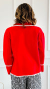 Blanket Stitch Elegance Jacket - Red-160 Jackets-IRIS-Coastal Bloom Boutique, find the trendiest versions of the popular styles and looks Located in Indialantic, FL