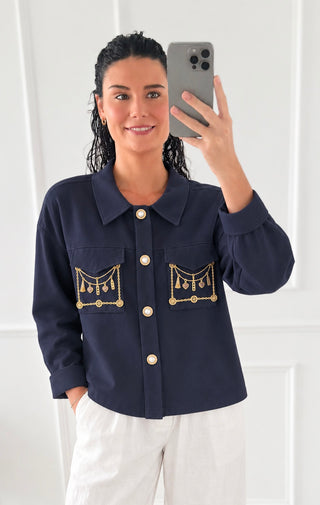 Charm Detail Pocket Italian Jacket- Navy