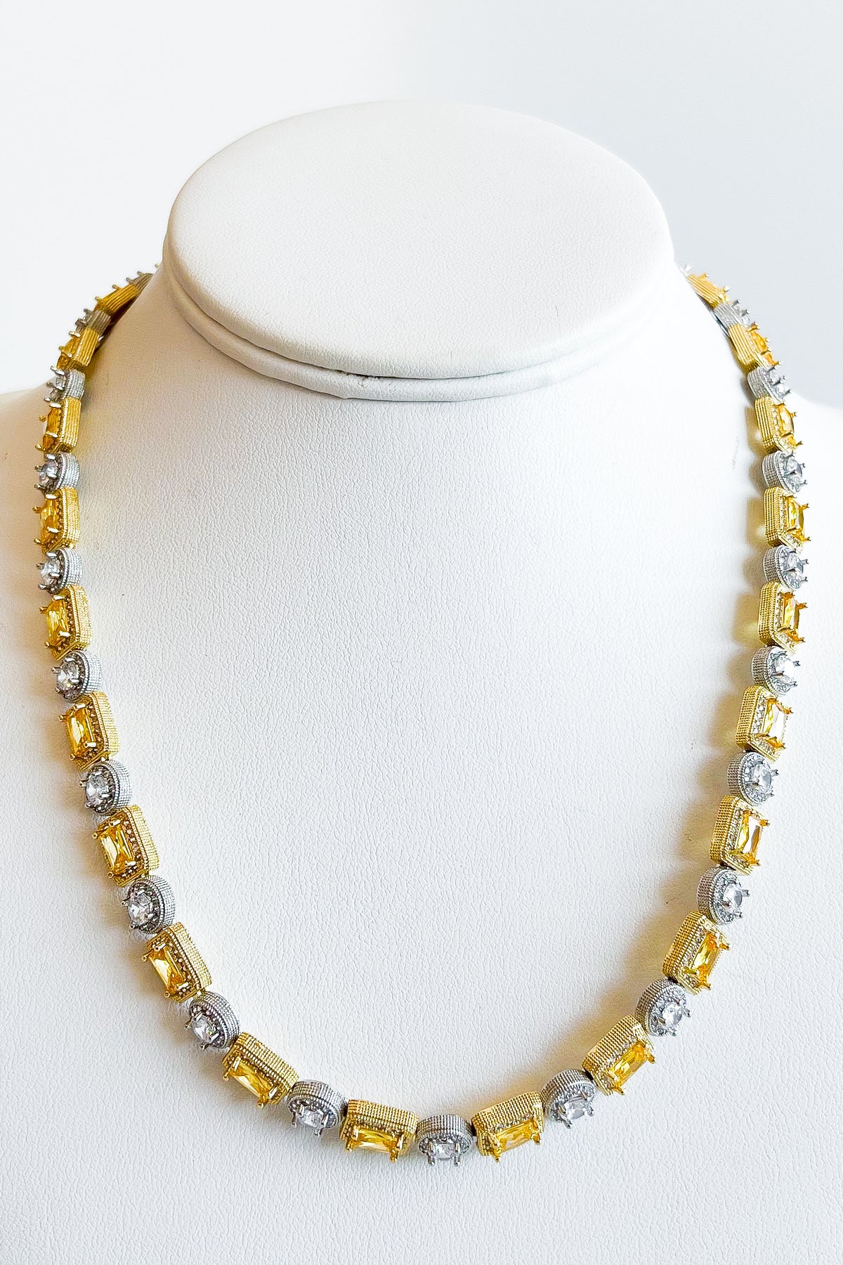 CZ Rectangle & Round Two Tone Necklace-230 Jewelry-Chasing Bandits-Coastal Bloom Boutique, find the trendiest versions of the popular styles and looks Located in Indialantic, FL