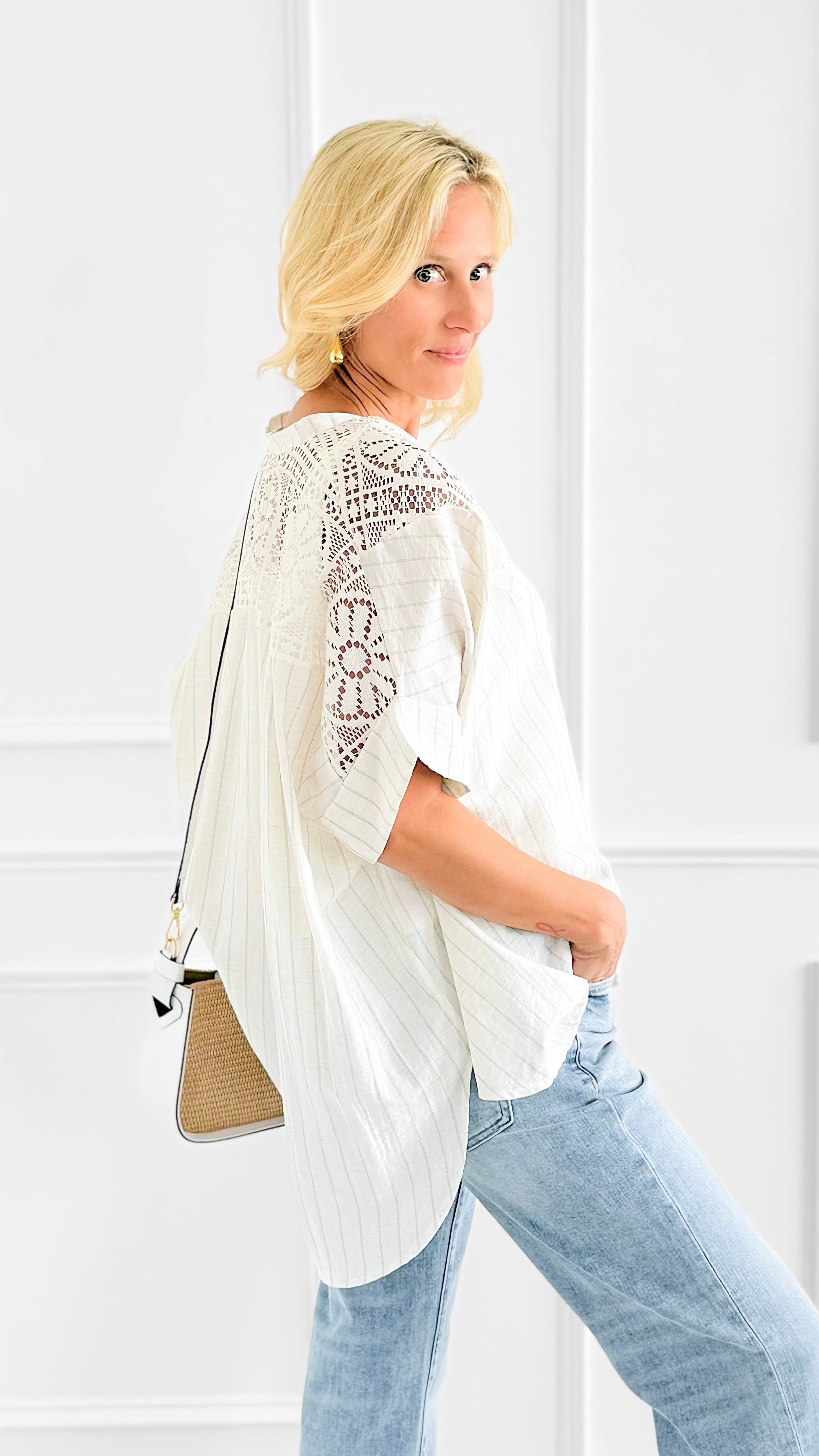 Lace & Stripe Italian Button Top-110 short Sleeve Top-TATTOO Z-Coastal Bloom Boutique, find the trendiest versions of the popular styles and looks Located in Indialantic, FL