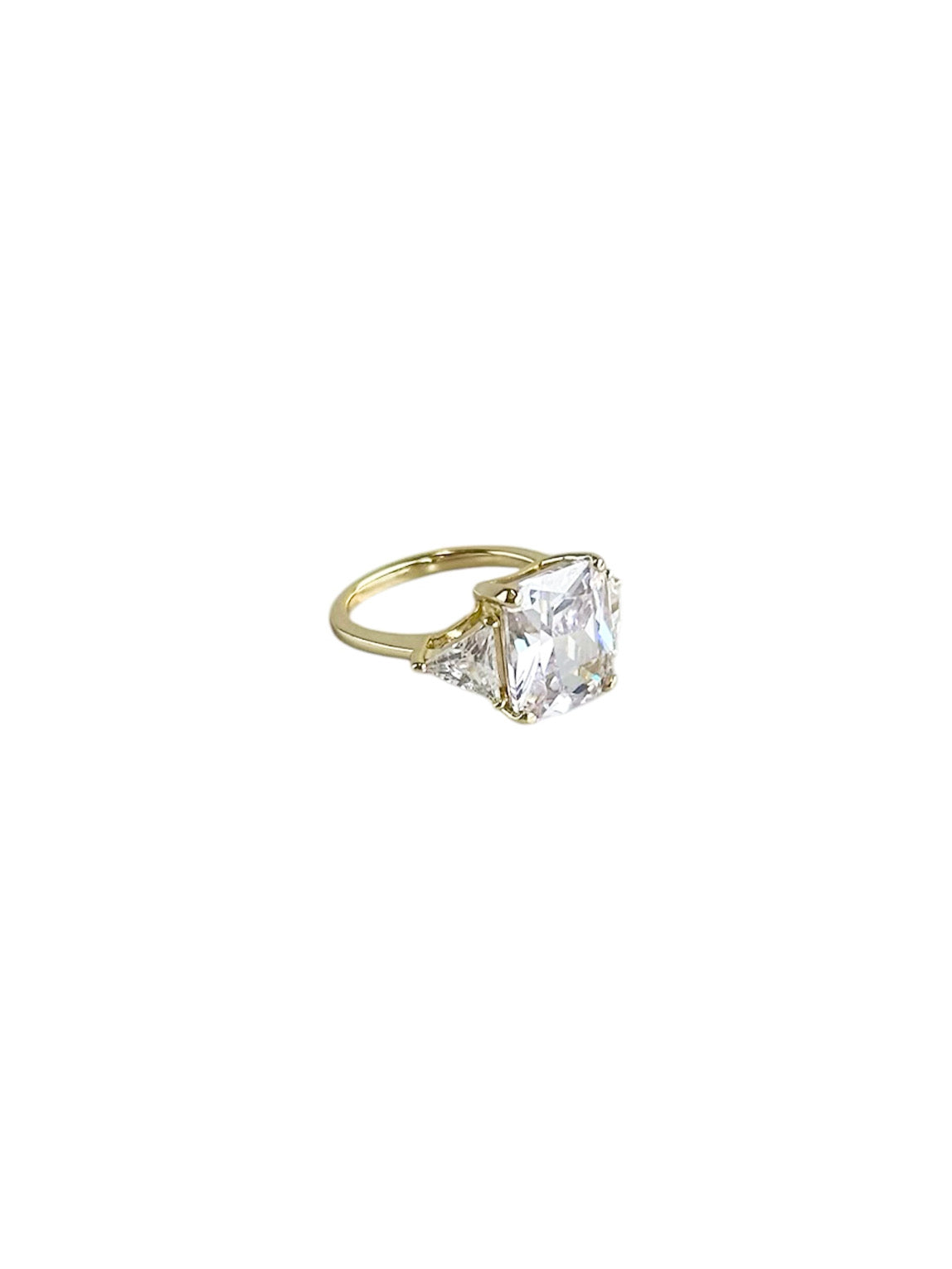 Sterling Silver Small Triple Clear Stone Ring - Gold-230 Jewelry-NYC-Coastal Bloom Boutique, find the trendiest versions of the popular styles and looks Located in Indialantic, FL