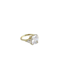 Sterling Silver Small Triple Clear Stone Ring - Gold-230 Jewelry-NYC-Coastal Bloom Boutique, find the trendiest versions of the popular styles and looks Located in Indialantic, FL