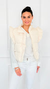 Ruffle & Ready Bow Puffer Vest - Cream-VEST-Jodifl-Coastal Bloom Boutique, find the trendiest versions of the popular styles and looks Located in Indialantic, FL