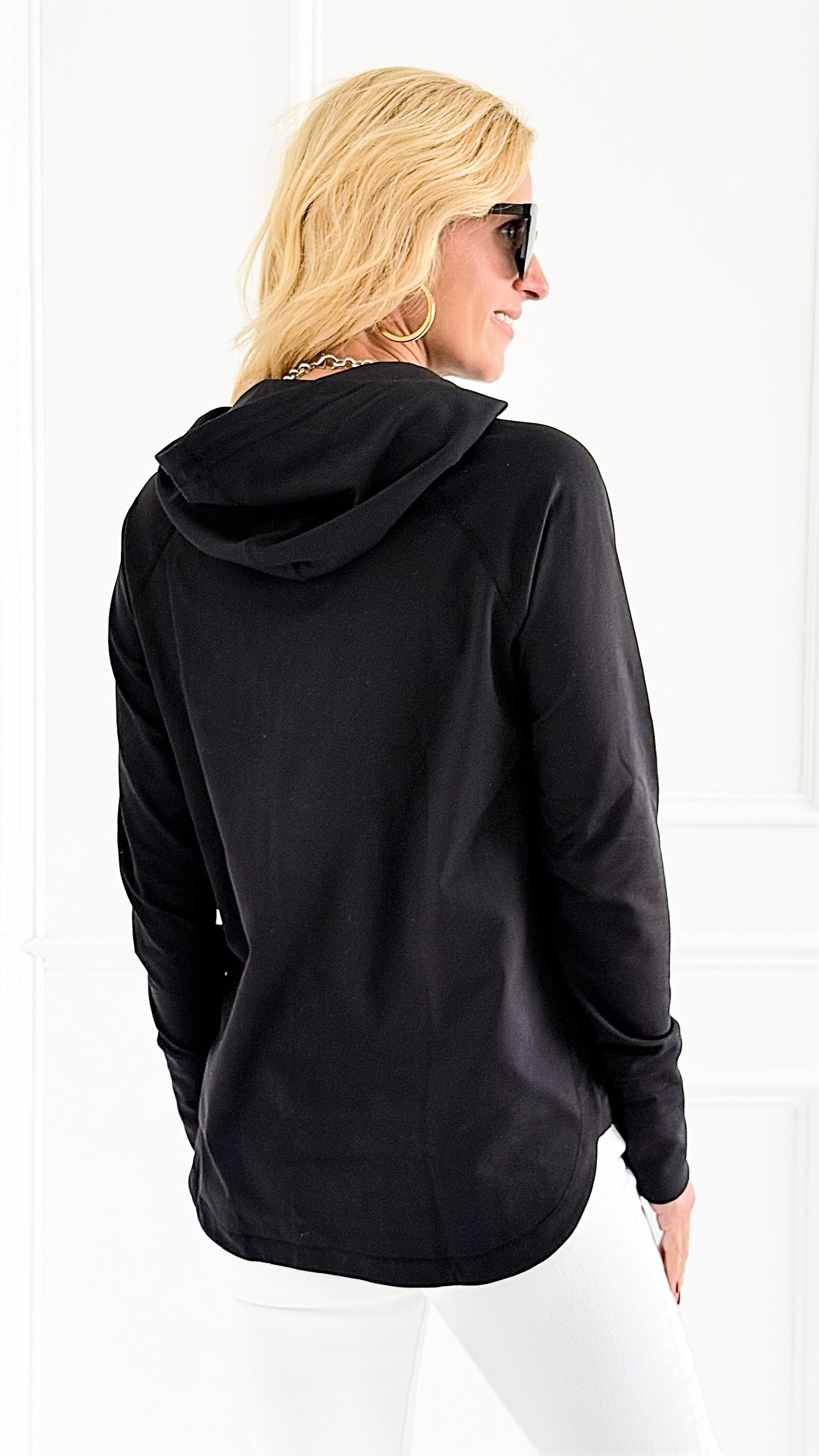Active Hoodie Top - Black-110 Long Sleeve Tops-Mono B-Coastal Bloom Boutique, find the trendiest versions of the popular styles and looks Located in Indialantic, FL