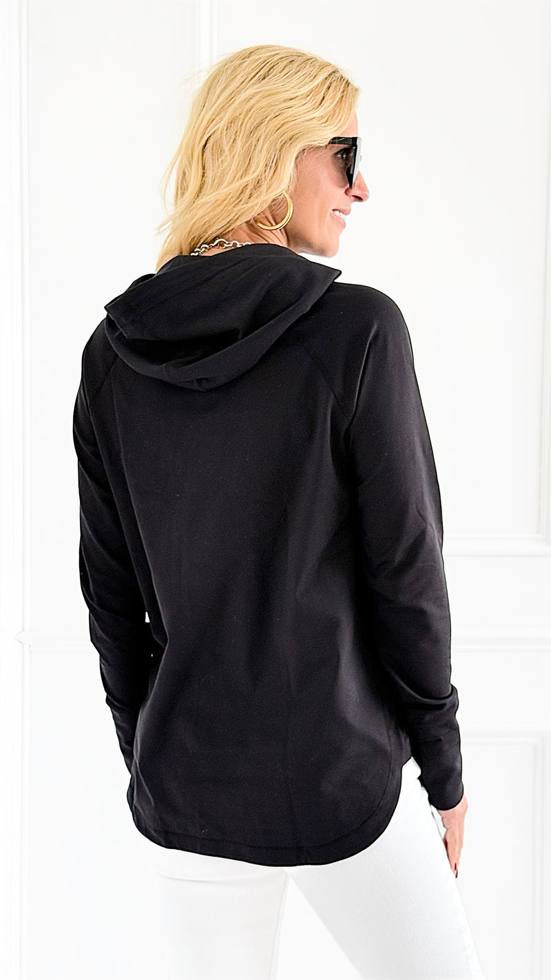 Active Hoodie Top - Black-110 Long Sleeve Tops-Mono B-Coastal Bloom Boutique, find the trendiest versions of the popular styles and looks Located in Indialantic, FL