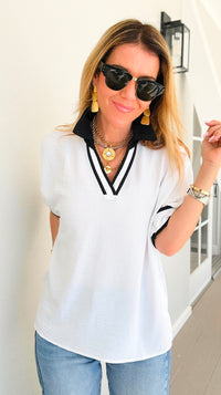 The Relaxed Contrast Trim Blouse - Off White