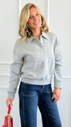 Whispered Grace Polo Top - Heather Grey-130 Long Sleeve Tops-Rosio-Coastal Bloom Boutique, find the trendiest versions of the popular styles and looks Located in Indialantic, FL