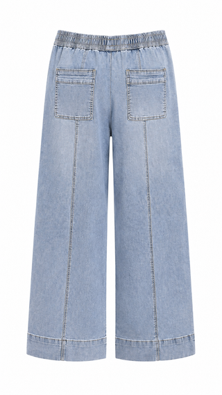 Patch Pocket High Waist Drawstring Wide Leg Jeans