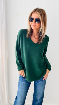 Soho Italian V-Neck Pullover - Hunter Green-140 Sweaters-Germany-Coastal Bloom Boutique, find the trendiest versions of the popular styles and looks Located in Indialantic, FL