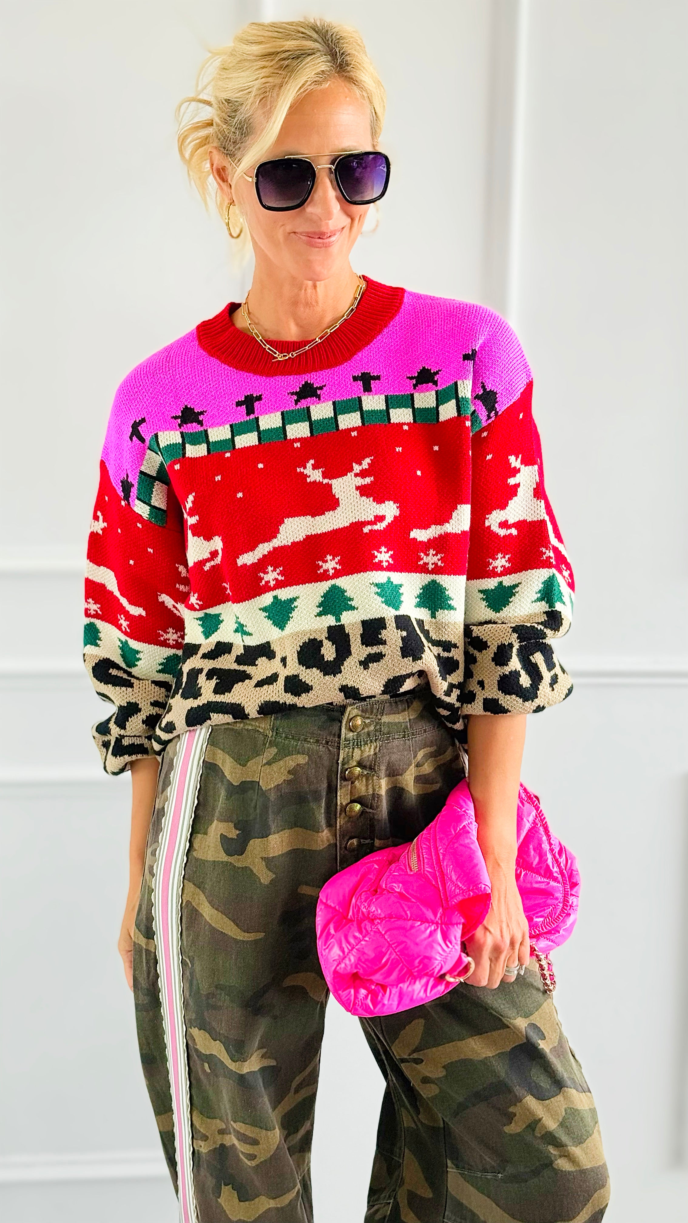 Holiday Patchwork Knit Sweater-140 Sweaters-Anniewear-Coastal Bloom Boutique, find the trendiest versions of the popular styles and looks Located in Indialantic, FL