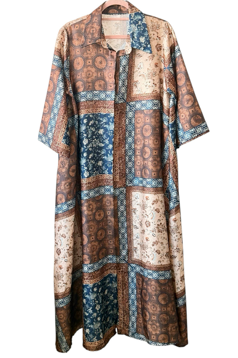 Vintage Patchwork Italian Long Dress-200 Dresses/Jumpsuits/Rompers-AZUL MONACO-Coastal Bloom Boutique, find the trendiest versions of the popular styles and looks Located in Indialantic, FL