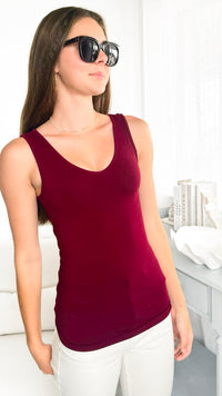 Crazy Beautiful V & Scoop Neck Braless Tank - Burgundy-220 Intimates-Elietian-Coastal Bloom Boutique, find the trendiest versions of the popular styles and looks Located in Indialantic, FL