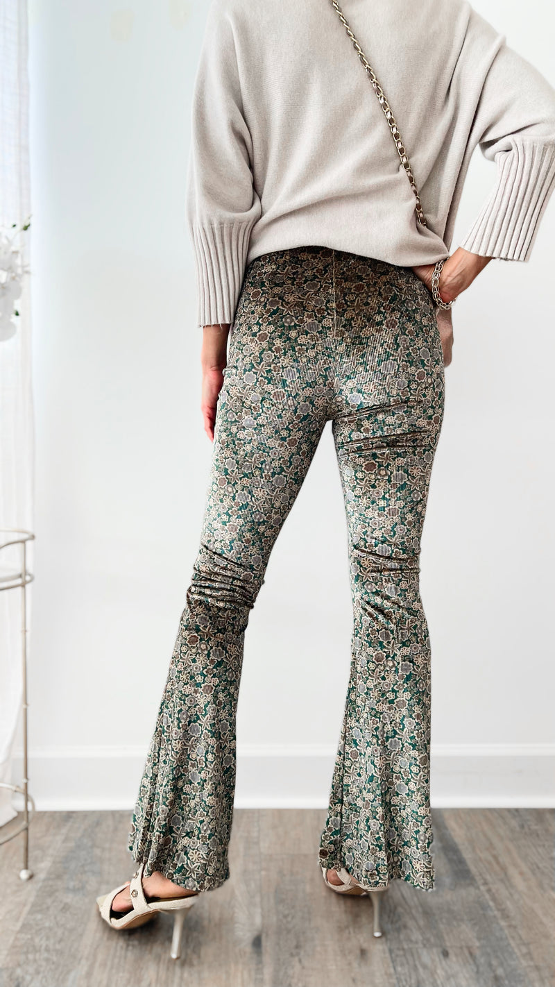 Ditsy Floral Velvet High-Rise Stretchy Flare Pants-170 Bottoms-GIGIO-Coastal Bloom Boutique, find the trendiest versions of the popular styles and looks Located in Indialantic, FL