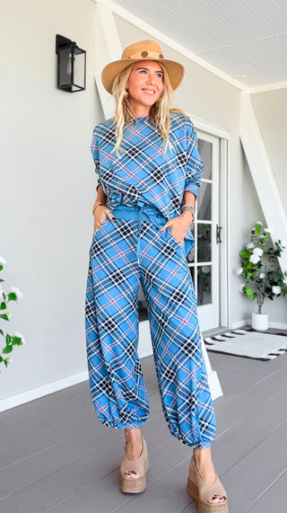 Plaid Cancelled Plans Italian Joggers - Blue