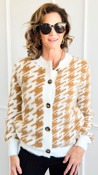 Luxe Houndstooth Button Up Sweater-140 Sweaters-Rousseau-Coastal Bloom Boutique, find the trendiest versions of the popular styles and looks Located in Indialantic, FL