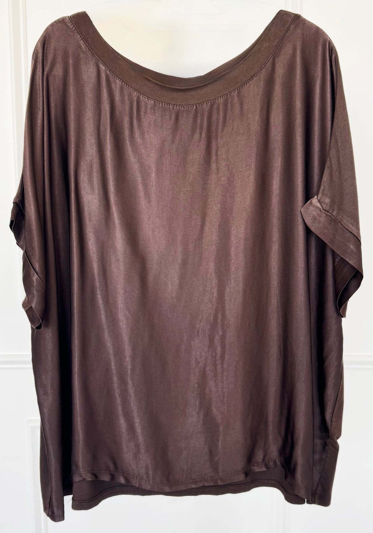 Ease Satin Italian Dolman Top- Brown-110 short Sleeve Top-Italianissimo-Coastal Bloom Boutique, find the trendiest versions of the popular styles and looks Located in Indialantic, FL