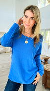 Soho Italian Boatneck Pullover - French Blue-140 Sweaters-Italianissimo-Coastal Bloom Boutique, find the trendiest versions of the popular styles and looks Located in Indialantic, FL