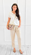 Comfy Shimmer Belted Italian Pant-100 Pants-SEÑORITA C-Coastal Bloom Boutique, find the trendiest versions of the popular styles and looks Located in Indialantic, FL