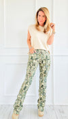 Jungle Bloom Camo Stacked Pants-170 Bottoms-SMOKE RISE RED-Coastal Bloom Boutique, find the trendiest versions of the popular styles and looks Located in Indialantic, FL