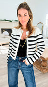 Boulevard Belle Stripe Knit Cardigan-150 Cardigans/Layers-English Factory-Coastal Bloom Boutique, find the trendiest versions of the popular styles and looks Located in Indialantic, FL
