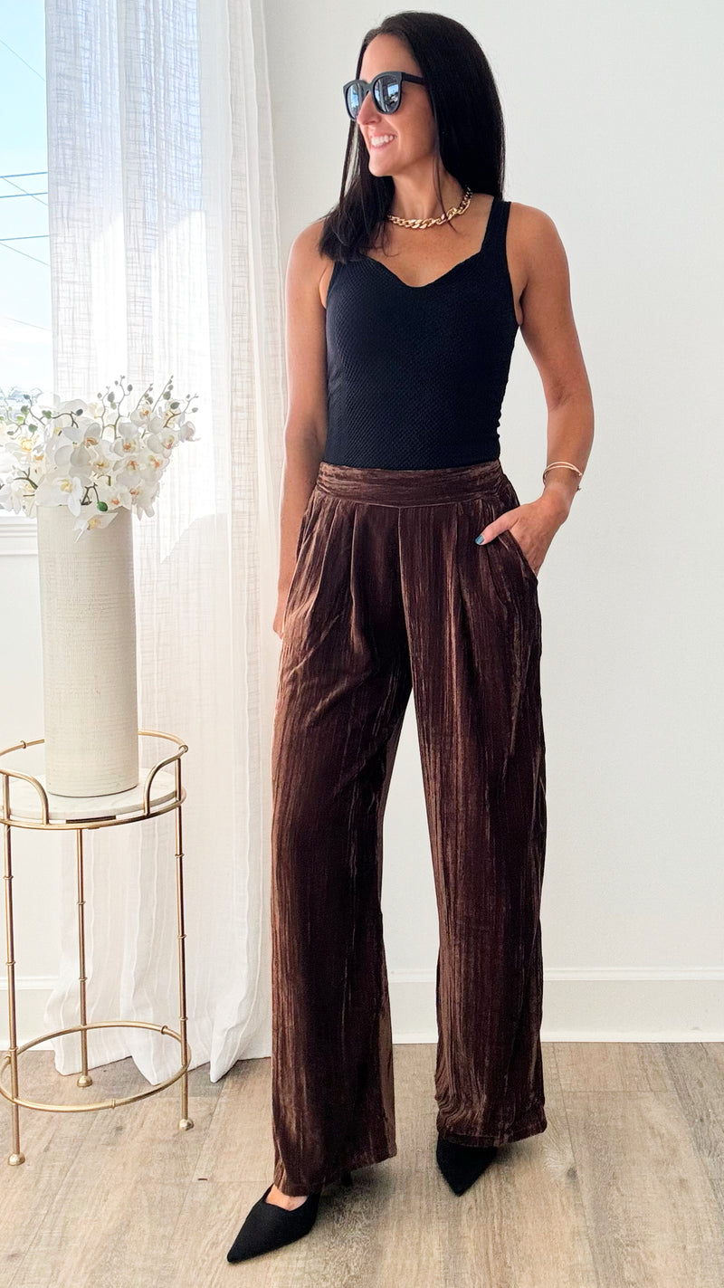 Velvet Palazzo Pant Pockets-170 Bottoms-Venti6-Coastal Bloom Boutique, find the trendiest versions of the popular styles and looks Located in Indialantic, FL
