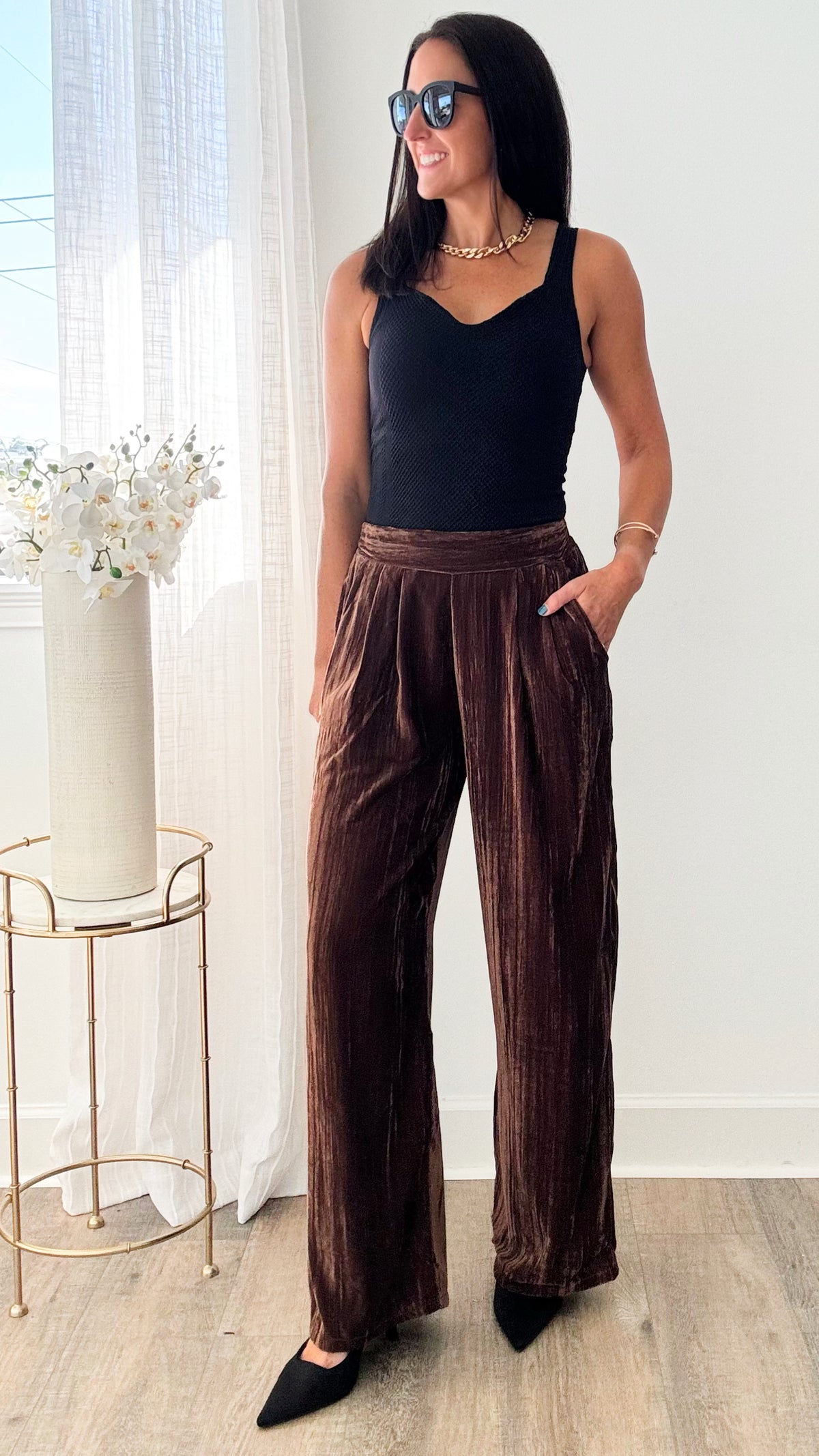 Velvet Palazzo Pant Pockets-180 Joggers-Venti6-Coastal Bloom Boutique, find the trendiest versions of the popular styles and looks Located in Indialantic, FL