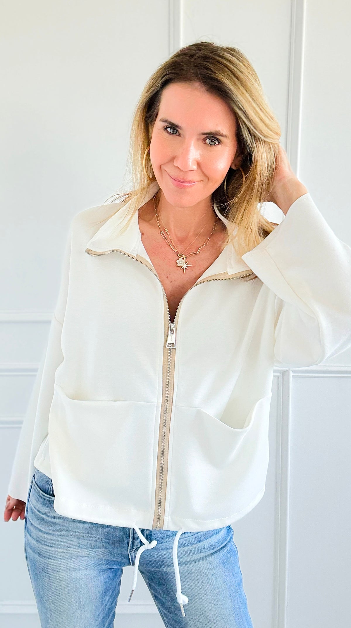 Elevated Ease Italian Zip-Up-160 Jackets-Italianissimo-Coastal Bloom Boutique, find the trendiest versions of the popular styles and looks Located in Indialantic, FL