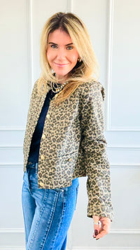 Leopard Printed Cropped Jacket