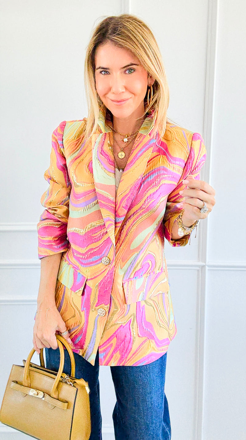 Golden Hour Swirl Blazer-160 Jackets-JODIFL-Coastal Bloom Boutique, find the trendiest versions of the popular styles and looks Located in Indialantic, FL