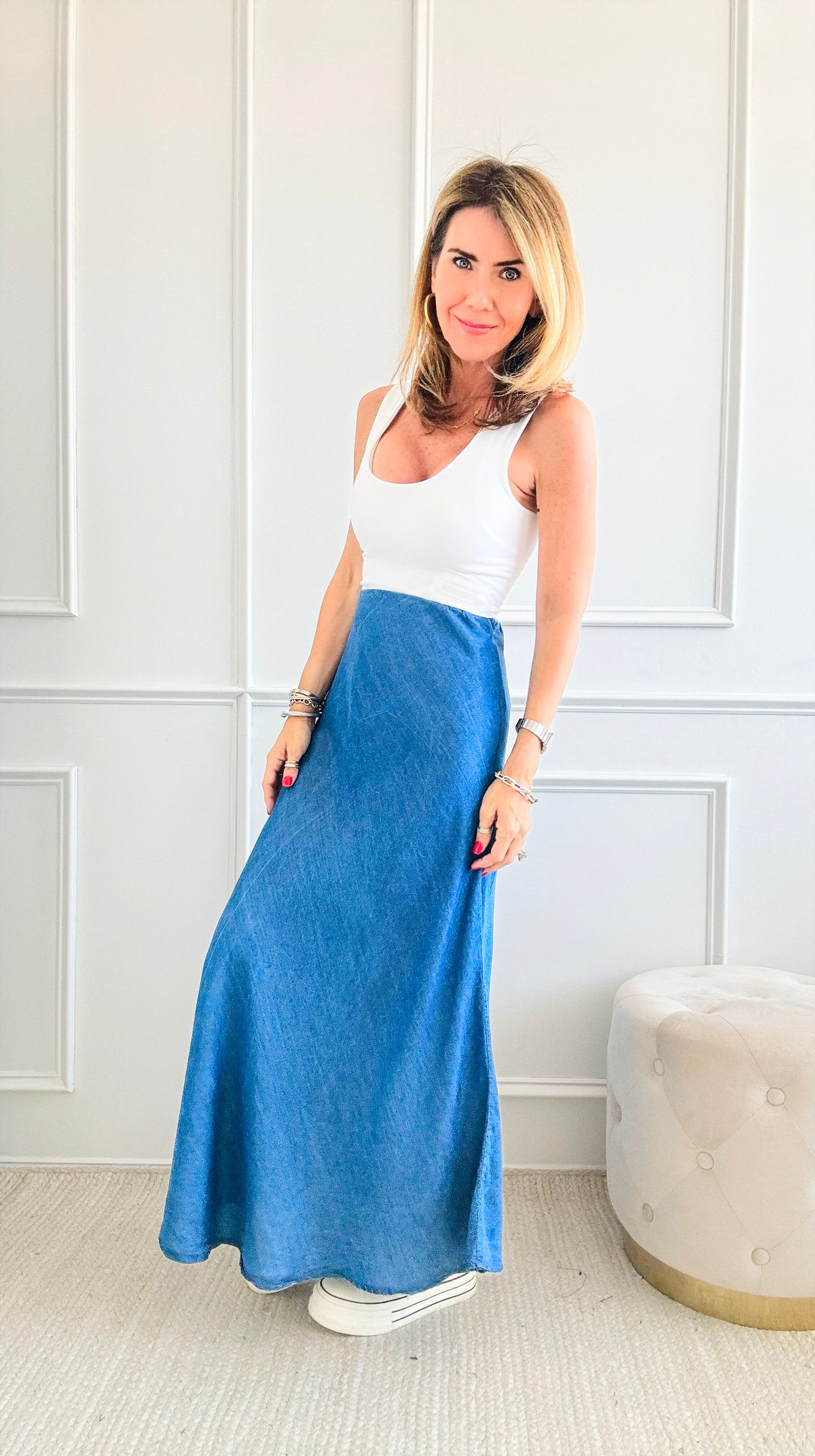 Denim Dream Italian Skirt-170 Bottoms-Italianissimo-Coastal Bloom Boutique, find the trendiest versions of the popular styles and looks Located in Indialantic, FL