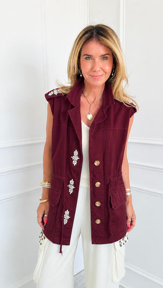 Pocketful of Sparkle Italian Vest - Wine
