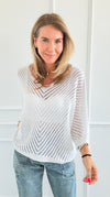Capri Italian Knit Top- White-140 Sweaters-Italianissimo-Coastal Bloom Boutique, find the trendiest versions of the popular styles and looks Located in Indialantic, FL